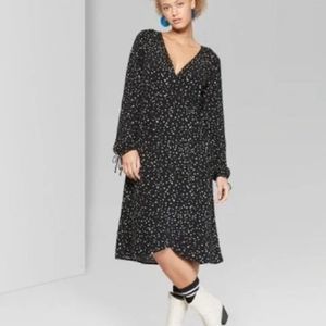 Wild Fable Womens Black Long Sleeve V-Neck Crossover Tie Waist Wrap Dress XS